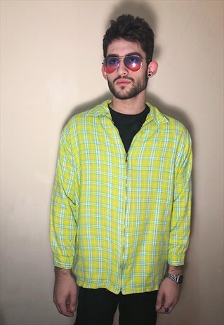 90S RAVE VINTAGE FLUO ZIPPER PLAID SHIRT
