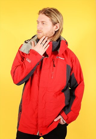 VINTAGE BERGHAUS GORE-TEX RAIN COAT RED GREY