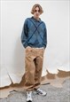 VINTAGE 80S GEOMETRIC BLUE WOOL HALF BUTTON BOXY JUMPER MEN
