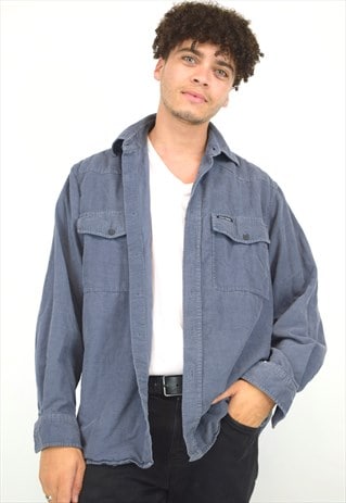 VINTAGE 90S BLUE CORDUROY BUTTON UP SHIRT