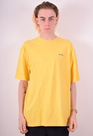 REEBOK MENS VINTAGE T-SHIRT TOP XL YELLOW 90S