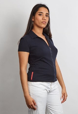 RARE VINTAGE 90'S PRADA ZIP UP NAVY POLO SHIRT