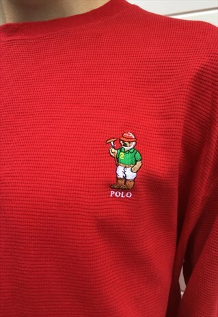 MENS POLO RALPH LAUREN TOP RED LONG SLEEVED POLO BEAR SHIRT