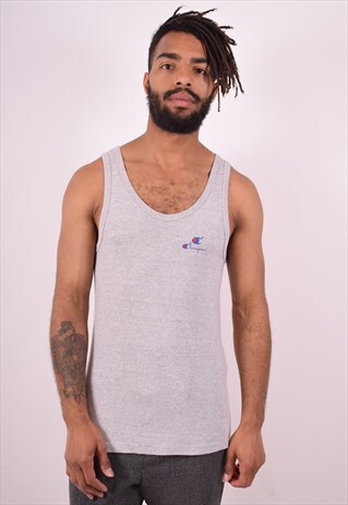 CHAMPION MENS VINTAGE VEST TOP MEDIUM GREY 90S