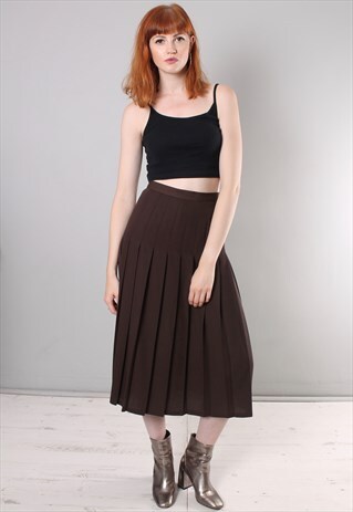 VINTAGE 80S BROWN PLEATED MIDI SKIRT
