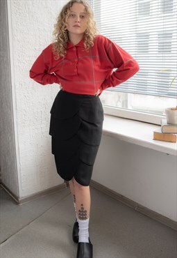 Vintage 80's Black Midi Layer Imitation Skirt