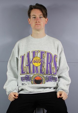 VINTAGE 7 LOGO LOS ANGELES LAKERS SWEATSHIRT IN GREY WITH PR