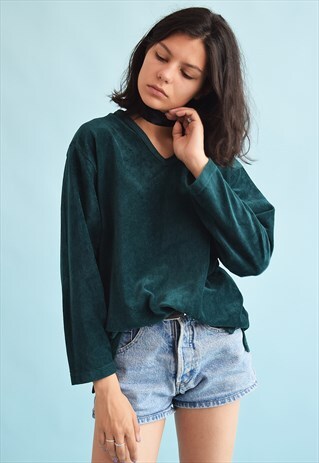 90'S RETRO VELVETEEN GRUNGE OVERSIZED SWEATSHIRT JUMPER TOP