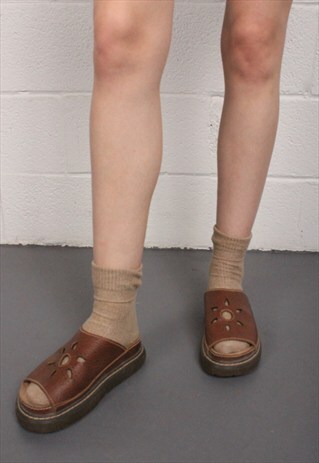 90'S FADED GLORY CHUNKY BROWN LEATHER SLIDES