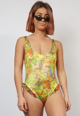 VINTAGE 80'S FLORAL FRILL DETAIL SWIMSUIT