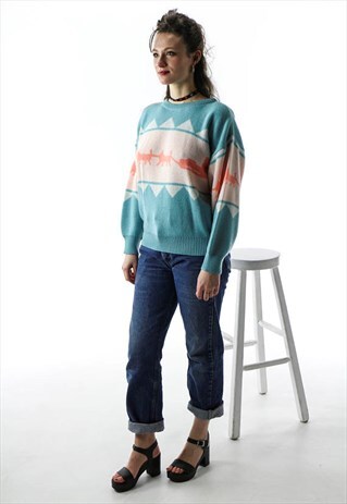 BLUE AND PINK 90S SWEATER / VINTAGE ABSTRACT SWEATER