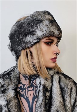 Faux fur oil wash headband luxury fleece head cover in grey