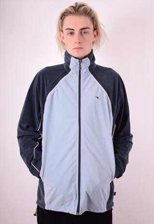 DIADORA MENS VINTAGE FLEECE JACKET LARGE BLUE 90S