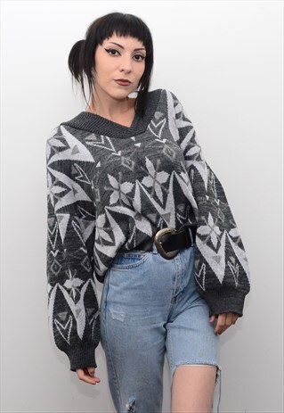 VINTAGE 90'S CHUNKY ABSTRACT PATTERNED SLOUCHY JUMPER