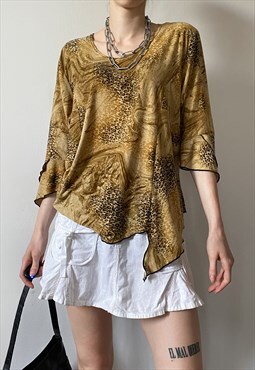 Vintage Y2K 00s leopard print asymmetric blouse