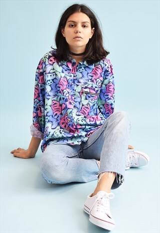 80'S RETRO ABSTRACT PRINT OVERSIZED MOMS SHIRT TOP