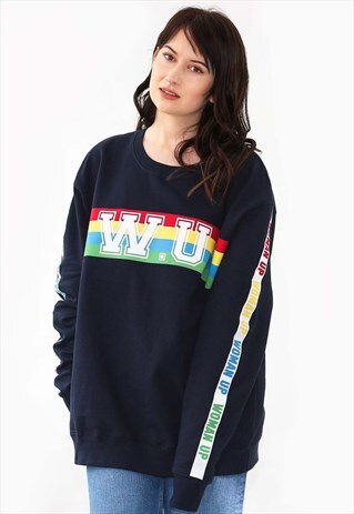 WOMAN UP NAVY BLUE SLOGAN PRINT SWEATSHIRT