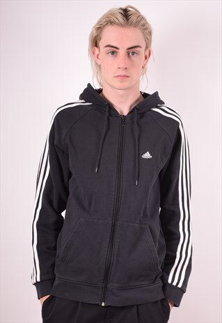 ADIDAS MENS VINTAGE HOODIE JACKET MEDIUM BLACK 90S