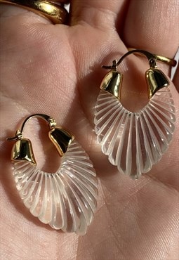 BUNNY. Clear White Resin Shell Hoop Earrings