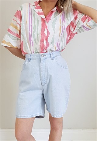 VINTAGE 80'S CANDY WATERCOLOUR PRINT STRIPE SHIRT