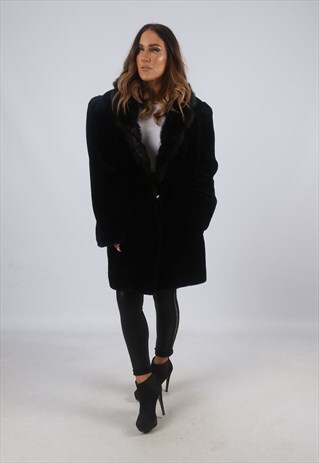 VINTAGE FAUX FUR COAT JACKET SHORT MID UK 16 XL (CK5C)