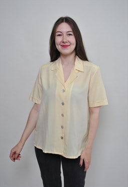 Minimalist yellow blouse summer short sleeve button up shirt