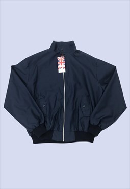 Navy Blue Check Lined Casual Cotton Mod Harrington Jacket
