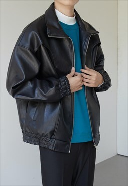 Men's textured design leather jacket