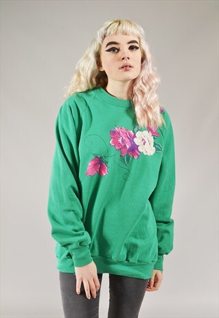 VINTAGE TEXTURED FLOWER SWEATER GREEN