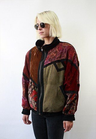 VINTAGE 80' BEAUTIFUL PATCHWORK BOMBER JACKET