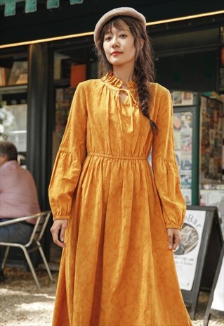VINTAGE LOOSE LONG-SLEEVED MAXI DRESS