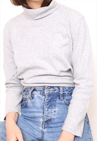 VINTAGE 90S GREY POLO HIGH TURTLE ROLL NECK TOP