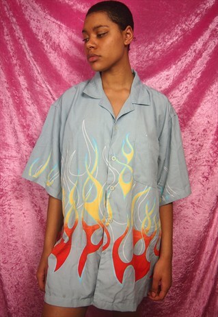GREY FIRE PRINT SHIRT