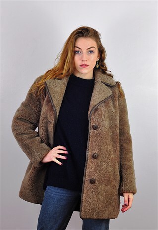 VINTAGE 1970'S REVERSE SHEEPSKIN SHEARLING TEDDY COAT