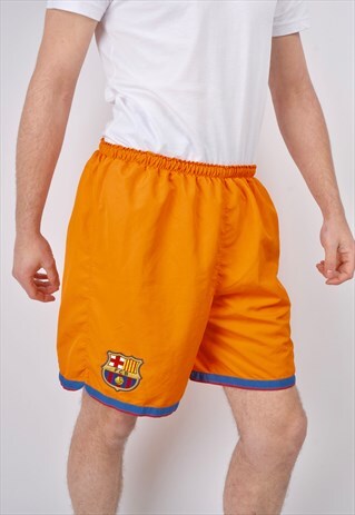 VINTAGE NIKE BARCELONA SHORTS IN ORANGE FOOTBALL
