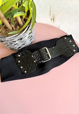 Vintage Black Elasticated Wrap Snakeskin Buckle 80's Belt