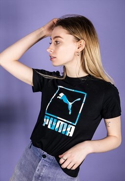 Vintage Puma Sports T-Shirt in Black with a Print Logo