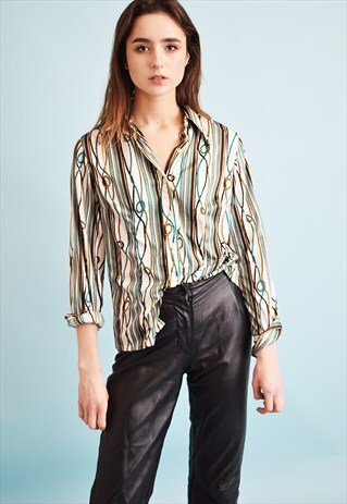 70'S RETRO MOD PATTERN PRINT SHIRT BLOUSE TOP