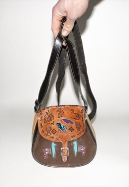 Vintage 90s western saddle shoulder bag in brown