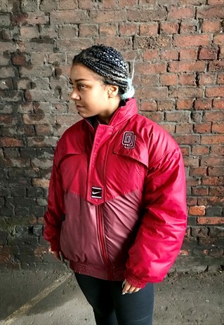 VINTAGE 90'S NIKE OG RED ZIP THROUGH BOMBER JACKET COAT