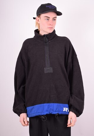 RALPH LAUREN MENS VINTAGE FLEECE JUMPER LARGE BLACK 90'S