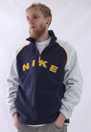 VINTAGE MENS NIKE BIG LOGO FLEECE HALF ZIP PULLOVER JACKET