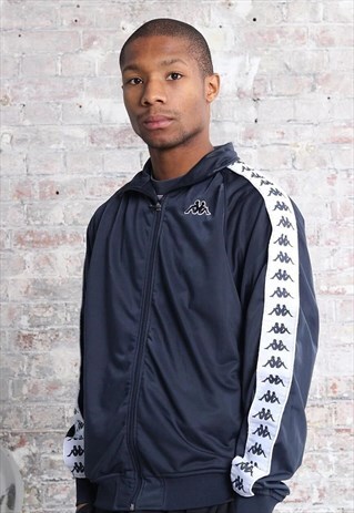 VINTAGE KAPPA TAPE LOGO TRACK JACKET NAVY BLUE