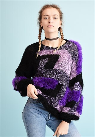 80'S RETRO FLUFFY JAZZY CHUNKY MOMS KNIT JUMPER