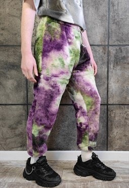Tie-dye fleece joggers detachable handmade acid overalls 
