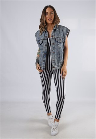 VINTAGE DENIM WAISTCOAT JACKET OVERSIZED FITTED 12 14 (HDAA)