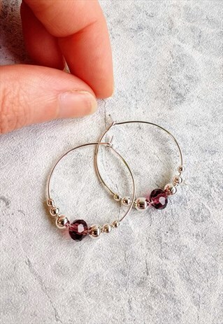 BROWN FACETED CRYSTAL BEAD HOOP EARRINGS
