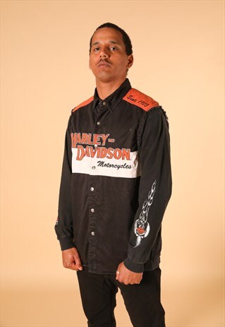 VINTAGE HARLEY-DAVIDSON EMBROIDERED SLEEVELESS SHIRT JACKET