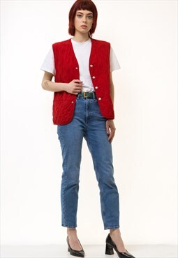 80s Vintage Quilted Red Vintage Waistcoat Vest 5243