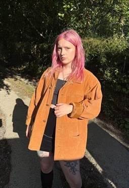 Vintage Suede Leather Oversized Tan Trench Coat